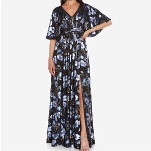ADRIANNA PAPELL Womens Metallic Floral Full-Length Gown Plus Size 18W